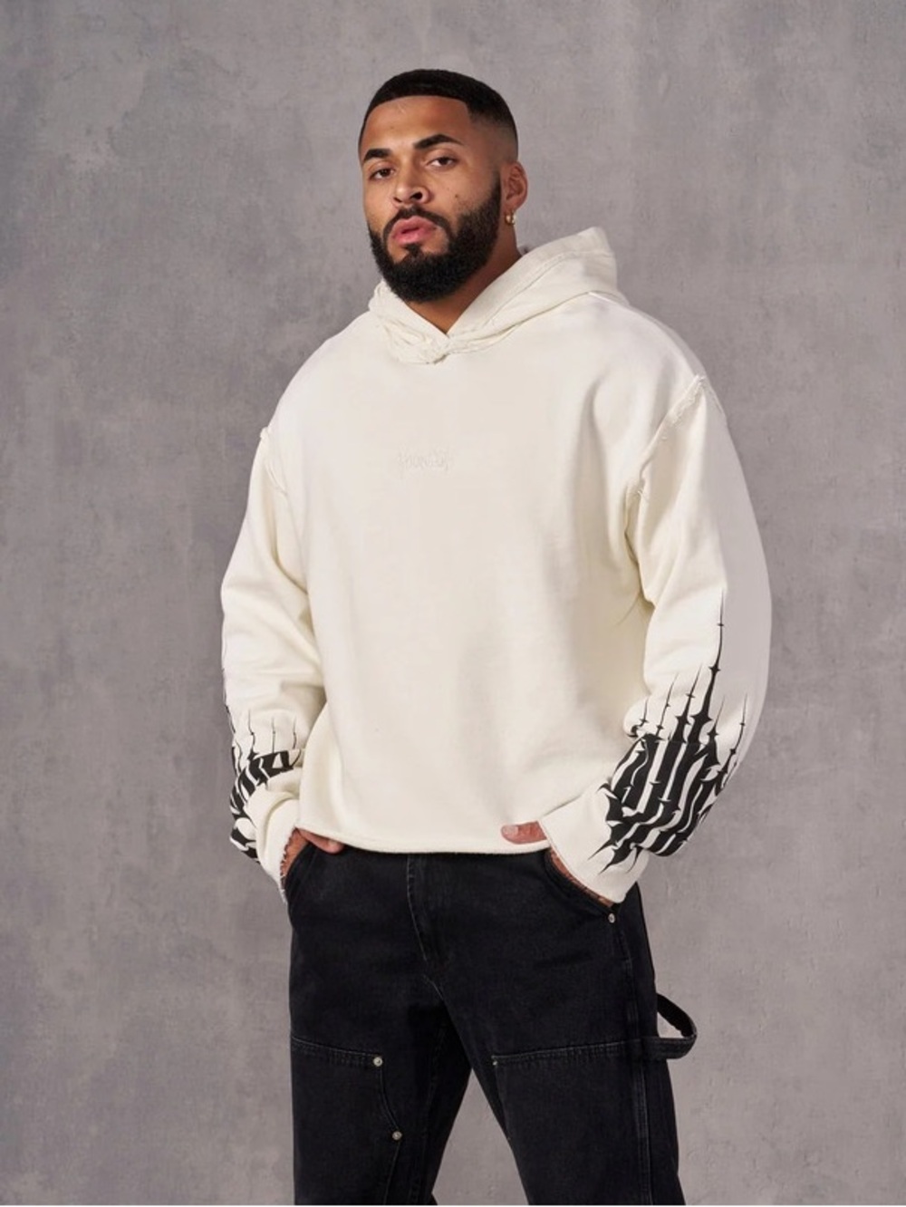 YoungLA Raw-Cut Loose-Fit Creed Hoodie Off White